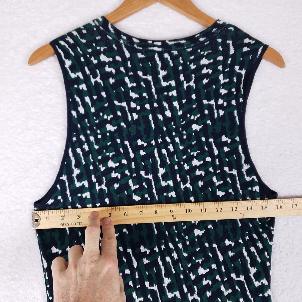 Eliza J Fit and Flare Dress Women L Sleeveless Abstract Knit Navy Green Workwear - Picture 9 of 11